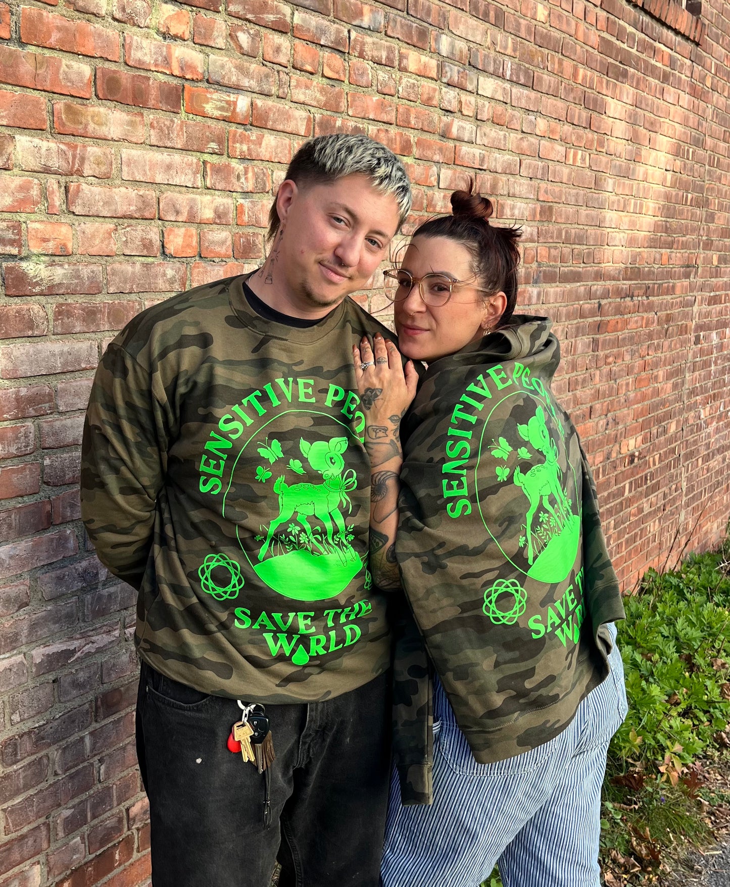 Sensitive People Save The World Camo Crewneck Sweatshirt