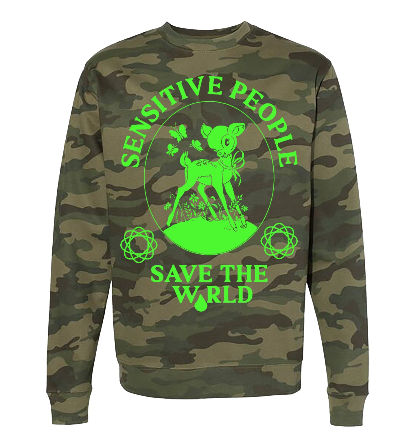Sensitive People Save The World Camo Crewneck Sweatshirt